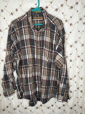 Men's Long-Sleeve Plaid Button-Down Shirt - Brown & Gray